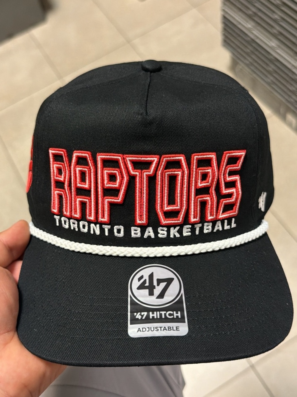 47 Brand Black and Red Raptors Rope-Trim Snapback Hat